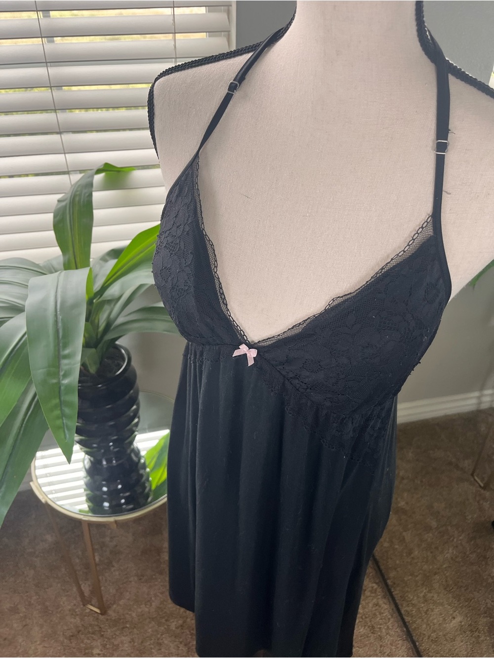 Victoria's Secret Modal Black Lace-Trim Slip PJs Size Medium